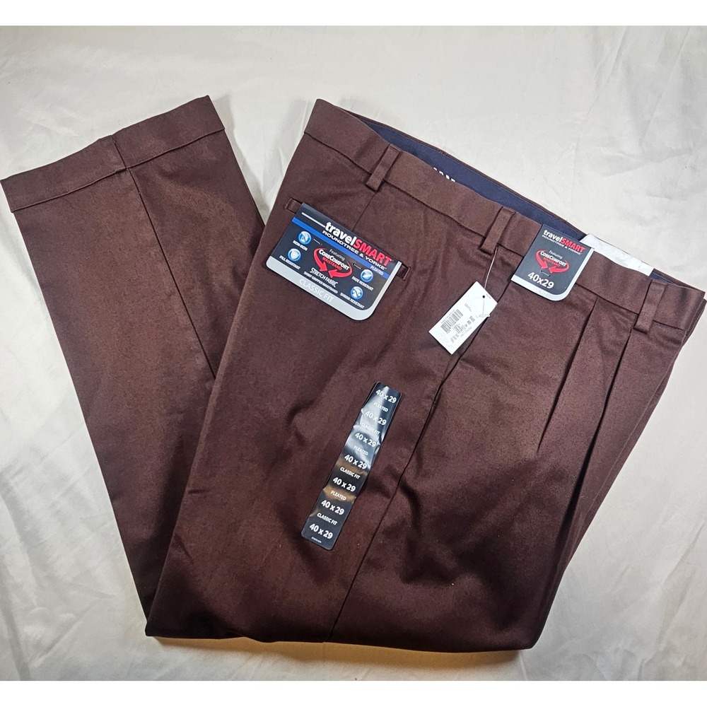 Roundtree & Yorke 40x29 Coffee Brown TravelSMART Classic Pleated Chino NWT 1632